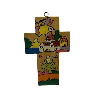 Handmade Nicaraguan Hand painted Wooden Cross